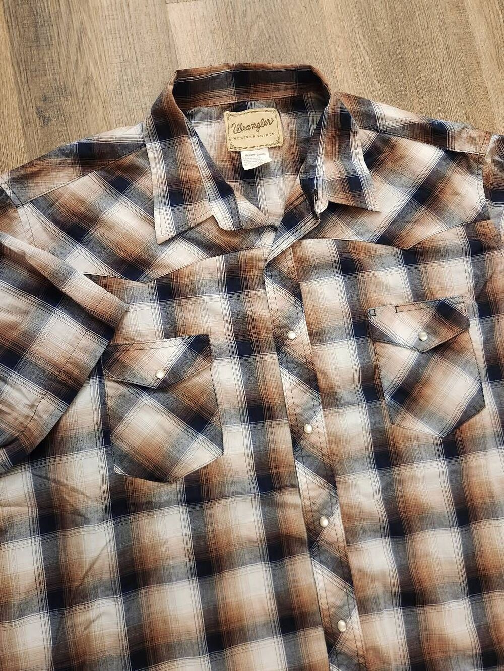 Wrangler Western Pearl Snap Men's 3X BIG plaid multicolor pocket short slv